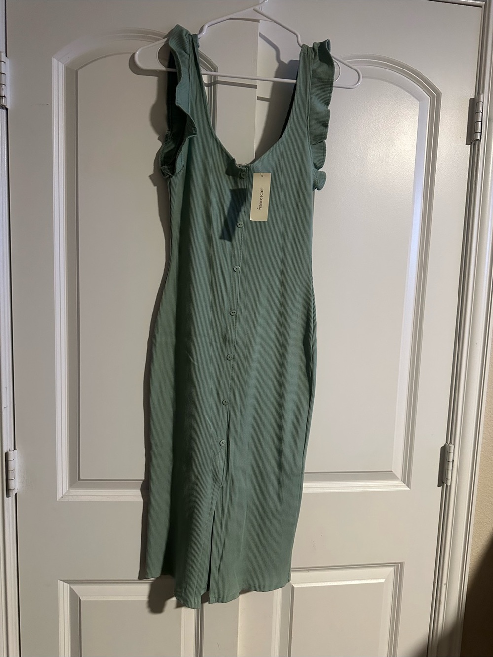 Francesca's Collections Sage Green Button-Front Ruffle Midi Dress